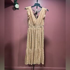 Lulu's Blush and silver Midi Dress with Ruffle Details